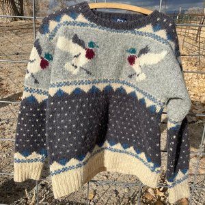 Vtg Woolrich 100% Wool Unisex Sweater with Mallard Ducks Medium